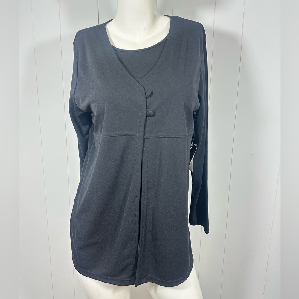 NWT Sag Harbor 2 Layer 1 Piece Cardigan  Set Sweater And Attached Top Black Sz S